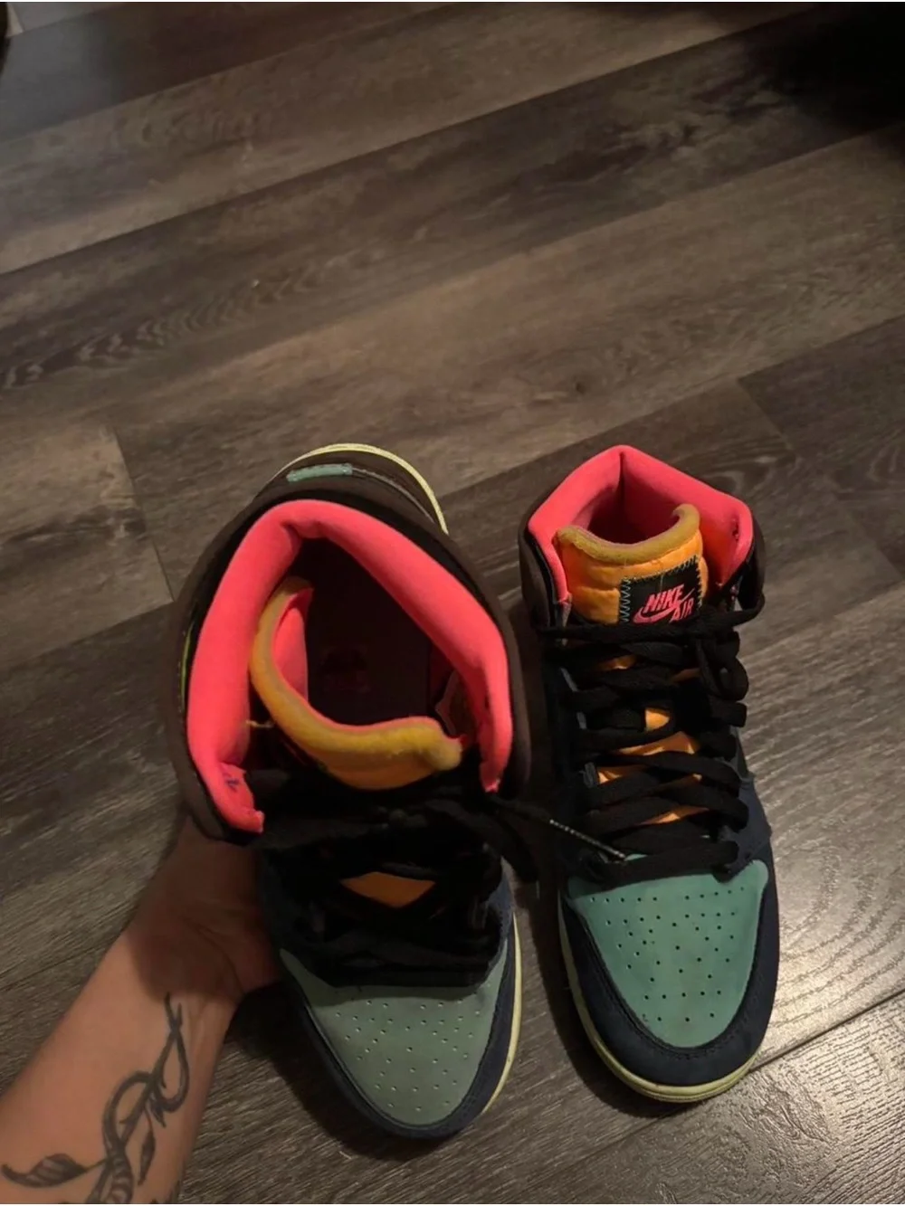 Nike Air Jordan 1 Mid Teal, Black & Pink Accent Sneakers